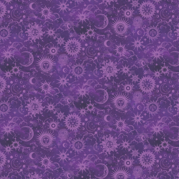 Benartex Celestial Skies Sun and Moon Tonal Violet