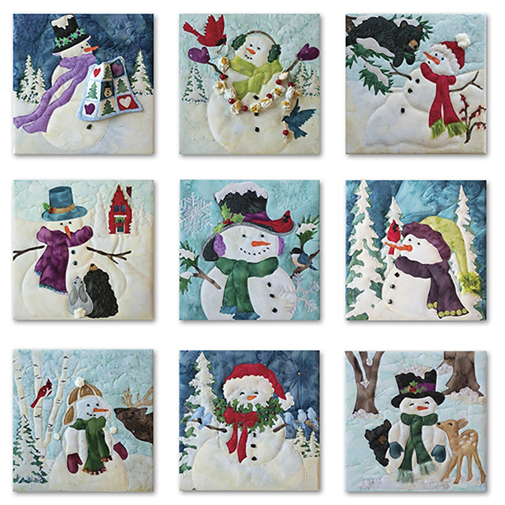 Snow Buds Quiltpakket met Patroon – 9 Sfeervolle Sneeuwmannen van McKenna Ryan