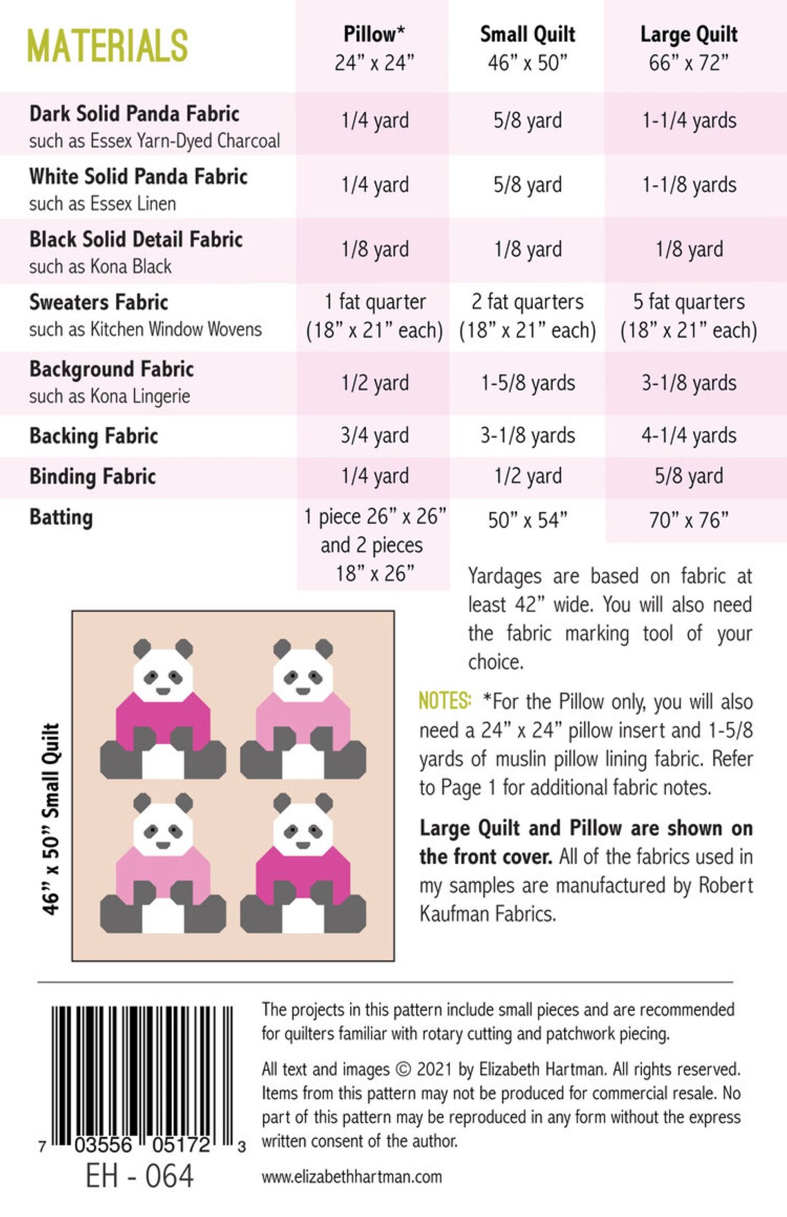Pandas in Sweaters – Quilt- en Kussenpatroon van Elizabeth Hartman - Afbeelding 3